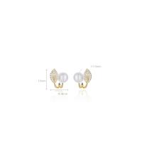 Cubic Zirconia Micro Pave Sterling Silver Earring 925 Sterling Silver with Shell Pearl Leaf plated fashion jewelry & micro pave cubic zirconia & for woman 7-7.5mm Sold By Pair