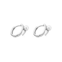 925 sterling zilver Hendel weer Earring, met Shell Pearl, geplatineerd, mode sieraden & verschillende grootte voor keus & voor vrouw, Gat:Ca 1.5mm, Verkocht door pair