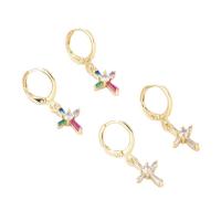 Cubic Zirconia Micro Pave Brass Earring Cross fashion jewelry & micro pave cubic zirconia & for woman nickel lead & cadmium free Sold By Pair