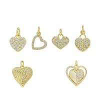 Messing hjerte Vedhæng, Heart, guldfarve belagt, forskellige stilarter for valg & Micro Pave cubic zirconia & for kvinde, gylden, nikkel, bly & cadmium fri, Solgt af PC