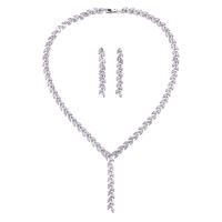 Zinklegering Sieraden Sets, oorbel & halsketting, Zinc Alloy, Blad, platinum plated, mode sieraden & micro pave zirconia & voor vrouw, nikkel, lood en cadmium vrij, 5.7cm,5cm, Lengte 43.7 cm, Verkocht door Stel