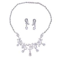 Zinklegering Sieraden Sets, oorbel & halsketting, Zinc Alloy, platinum plated, mode sieraden & micro pave zirconia & voor vrouw, nikkel, lood en cadmium vrij, 3.7cm,3.8cm, Lengte 45 cm, Verkocht door Stel