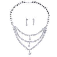 Zinklegering Sieraden Sets, oorbel & halsketting, Zinc Alloy, platinum plated, mode sieraden & micro pave zirconia & voor vrouw, nikkel, lood en cadmium vrij, 2.1cm,2.8cm, Lengte 44 cm, Verkocht door Stel