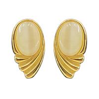 Roestvrij staal Stud Earrings, met Cats Eye, plated, voor vrouw, gouden, 24x14mm, Verkocht door pair