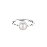 925 de prata esterlina Cuff Ring Finger, with Shell Pearl, cromado de cor prateada, joias de moda & ajustável & para mulher, 8mm, vendido por PC