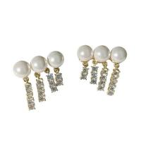 Argent sterling 925 boucle d'oreille en gland, avec Shell Pearl, Placage de couleur d'or, pavé de micro zircon & pour femme, 15.50x17.50mm, Vendu par paire