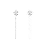 925 Sterling Silver Snáithe Trí Earrings, Flower, platanam plátáilte, micrea réiteach zirconia ciúbach & do bhean, 40mm, 8x8mm, Díolta De réir Péire