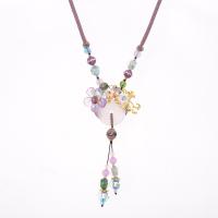 Cadena Suéter, cordón poliéster, con turquesa & Ágata blanca & Nácar & Cristal de murano & amatista & aleación de zinc, hecho a mano, Joyería & para mujer, multicolor, 90mm, longitud 86 cm, Vendido por UD