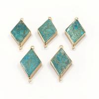 Connecteur de pierre gemme, Jaspe d'impression, avec laiton, Losange, Placage de couleur d'or, bijoux de mode & DIY & boucle de 1/1, bleu, 21x38mm, Vendu par PC