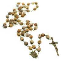 Rosary kaulakoru, Kuva Jasper, kanssa Sinkkiseos, Ylittää, antiikki pronssi väri päällystetty, muoti korut & Unisex & pearlized, sekavärit, 20x50mm,12x15mm, Pituus N. 88 cm, Myymät PC