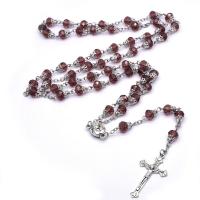 Rosary kaulakoru, Kristalli, kanssa Sinkkiseos, Ylittää, hopea päällystetty, muoti korut & Unisex & kasvot, Violetti, 6x8mm,23x42mm,12x20mm, Pituus N. 86 cm, Myymät PC