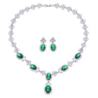 Zinklegering Sieraden Sets, oorbel & halsketting, Zinc Alloy, platinum plated, micro pave zirconia & voor vrouw, groen, nikkel, lood en cadmium vrij, 4.1cm,3cm, Lengte 44.5 cm, Verkocht door Stel