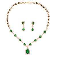 Zinklegering Sieraden Sets, oorbel & halsketting, Zinc Alloy, Traan, gold plated, micro pave zirconia & voor vrouw, groen, nikkel, lood en cadmium vrij, 1.7x3cm,3.2cm, Lengte 42.6 cm, Verkocht door Stel