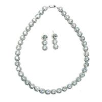 Set gioielli in lega di zinco, orecchino & Collana, lega in zinco, placcato color platino, Micro spianare cubic zirconia & per la donna, assenza di nichel,piombo&cadmio, 8x25mm, Lunghezza 42 cm, Venduto da set