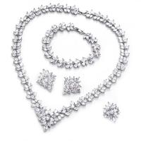 Zinklegering Sieraden Sets, Stud Oorbel & vinger ring & armband & halsketting, Zinc Alloy, platinum plated, micro pave zirconia & voor vrouw, nikkel, lood en cadmium vrij, Verkocht door Stel