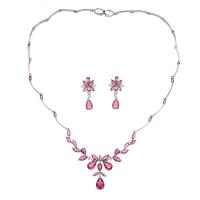 Zinklegering Sieraden Sets, oorbel & halsketting, Zinc Alloy, platinum plated, micro pave zirconia & voor vrouw, meer kleuren voor de keuze, nikkel, lood en cadmium vrij, 28mm, Lengte 41 cm, Verkocht door Stel