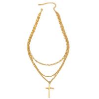 Collana Multi strato, lega in zinco, with 7CM extender chain, Croce, placcato color oro, tre strati & gioielli di moda & per la donna, Lunghezza Appross. 45 cm, Venduto da PC