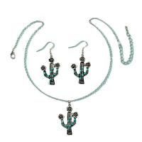 Set gioielli in lega di zinco, orecchino & Collana, lega in zinco, with turchese, with 7CM extender chain, Opuntia Stricta, placcato color argento, gioielli di moda & per la donna, verde, 24x52mm, Lunghezza Appross. 37 cm, Venduto da set