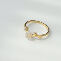 925 de prata esterlina Cuff Ring Finger, with acrilico, Flor, cromado de cor dourada, ajustável & micro pavimento em zircônia cúbica & para mulher, 7.5mm, tamanho:7.5, vendido por PC