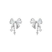 Cubic Zirconia Micro άνοιγαν Sterling Silver Σκουλαρίκι, 925 ασημένιο ασήμι, Bowknot, επιπλατινωμένα, κοσμήματα μόδας & μικρο ανοίξει κυβικά ζιρκονία & για τη γυναίκα, 12.50x17.50mm, Sold Με Ζεύγος