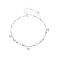 925 Sterling Silver Anklet with 2inch extender chain Ginkgo Leaf silver color plated Double Layer & fashion jewelry & for woman Length Approx 8.9 Inch Sold By PC