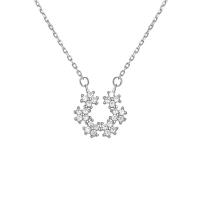 925 sterline d'argento collana, with 2inch extender chain, Fiore, placcato, Micro spianare cubic zirconia & per la donna, nessuno, 12.50x12.50mm, Lunghezza Appross. 15.7 pollice, Venduto da PC