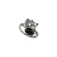 Argent sterling 925 Cuff Bague, avec agate noire, Fortune Cat, Plaqué de couleur d'argent, réglable & pour femme, 14.7mm, Taille:8, Vendu par PC