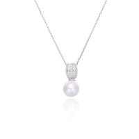 925 sterline d'argento collana, with Shell Pearl, with 2inch extender chain, placcato, Micro spianare cubic zirconia & per la donna, nessuno, 10mm, Lunghezza Appross. 15.7 pollice, Venduto da PC