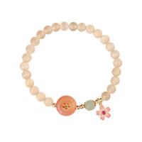 Cats Eye Bracelet with Agate & Zinc Alloy Flower plated fashion jewelry & for woman  58mm Sold By PC