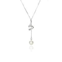 Argent sterling 925 collier, avec Shell Pearl, avec 2inch chaînes de rallonge, Placage, pavé de micro zircon & pour femme, plus de couleurs à choisir, 9.9x20mm, Longueur Environ 15.7 pouce, Vendu par PC