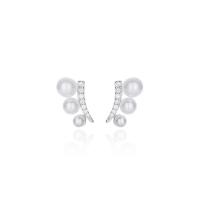 Cubic Zirconia micro pavimenta Sterling Silver Earring, 925 sterline d'argento, with Shell Pearl, placcato, gioielli di moda & Micro spianare cubic zirconia & per la donna, nessuno, 7.4x12.9mm,3-5mm, Venduto da coppia