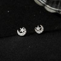 925 Sterling Silver Graí Earring, Moon agus Star, platanam plátáilte, jewelry faisin & micrea réiteach zirconia ciúbach & do bhean, 5.5x5.9mm, Díolta De réir Péire