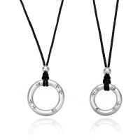 Plata de ley 925 collar, con cordón poliéster, Donut, chapado en color de plata, Joyería & diferentes estilos para la opción & con el patrón de la letra & para la pareja, longitud aproximado 26 Inch, Vendido por UD