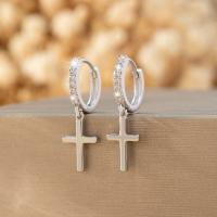 Kubik Zirkonium mikro bana Mässing Örhänge, Cross, mode smycken & micro bana cubic zirconia & för kvinna, silver, nickel, bly och kadmium gratis, 25x8mm, Säljs av Par