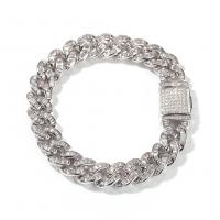 Cilindrata Zircone Bracciale in ottone micro pavimenta, placcato color argento, gioielli di moda & lunghezza differente per scelta & unisex & Micro spianare cubic zirconia, argento, 10.50mm, Venduto da PC