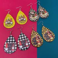 PU Leather Drop Earring with Iron Teardrop printing Christmas Design & fashion jewelry & for woman Sold By Pair