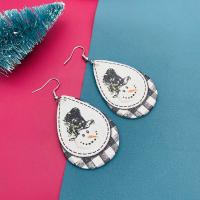 PU Leather Drop Earring with Iron Teardrop printing Christmas Design & fashion jewelry & for woman Sold By Pair