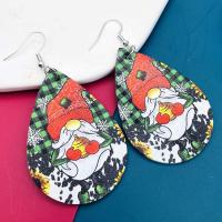 PU Leather Drop Earring with Iron Teardrop printing Christmas Design & fashion jewelry & for woman Sold By Pair