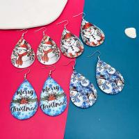 PU Leather Drop Earring with Iron Teardrop printing Christmas Design & fashion jewelry & for woman Sold By Pair