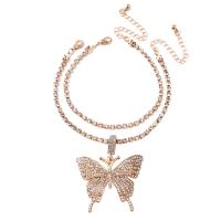 Latão Tornozeleira, cobre, with 5cm extender chain, Borboleta, banhado, 2 peças & joias de moda & para mulher & com strass, Mais cores pare escolha, níquel, chumbo e cádmio livre, 48x55mm, comprimento 20 cm, vendido por Defina