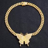 Zinklegierung Schmuck Halskette, Schmetterling, goldfarben plattiert, Modeschmuck & unisex & mit Strass, keine, 54x66mm, Länge ca. 18 ZollInch, verkauft von PC