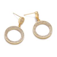 Boucles d'oreilles en laiton zircon cubique pavent, Plaqué or 18K, pavé de micro zircon & pour femme, Or, 32x20mm, Vendu par paire