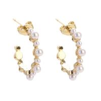 Messing oorbelknoppen, met Plastic Pearl, 18K verguld, voor vrouw, goud, 20x3mm, Verkocht door pair