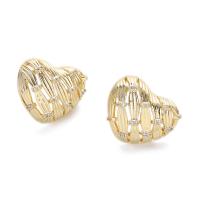 Boucles d'oreilles en laiton zircon cubique pavent, coeur, Plaqué or 18K, pavé de micro zircon & pour femme, Or, 16x20mm, Vendu par paire