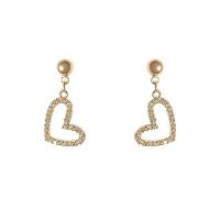 laiton Clip boucle d’oreille, coeur, Placage de couleur d'or, bijoux de mode & pavé de micro zircon & pour femme, protéger l'environnement, sans nickel, plomb et cadmium, 20x12mm, Vendu par paire