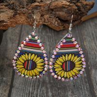 Pendientes de Aleación de Zinc, Cuero de PU, Joyería & para mujer & con diamantes de imitación, multicolor, 40x70mm, Vendido por Par