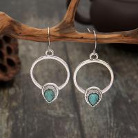 Boucles d'oreilles en alliage de zinc, avec turquoise, Placage de couleur argentée, bijoux de mode & pour femme, deux couleurs différentes, 50x30mm, Vendu par paire