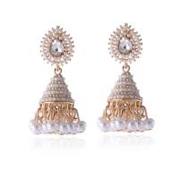 Sinc Alloy Earrings, le Pearl Plaisteacha, dath an óir plated, jewelry faisin & do bhean & le rhinestone, órga, 45x17mm, Díolta De réir Péire