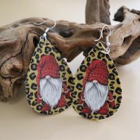 Pendientes de Aleación de Zinc, Cuero de PU, Impresión, Diseño de Navidad & Joyería & para mujer, multicolor, 38x76mm, Vendido por Par