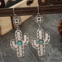 Sinc Alloy Earrings, le turquoise, Opuntia Stricta, dath airgid plated, jewelry faisin & do bhean, dhá éagsúla daite, 30x50mm, Díolta De réir Péire